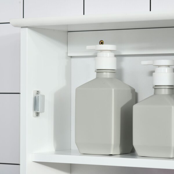 Kleankin Dulap de Baie cu Oglindă – Dulap cu Oglindă – Dulap pentru WC – 1 Ușă, 2 Rafturi – MDF Alb și Sticlă | Aosom Romania