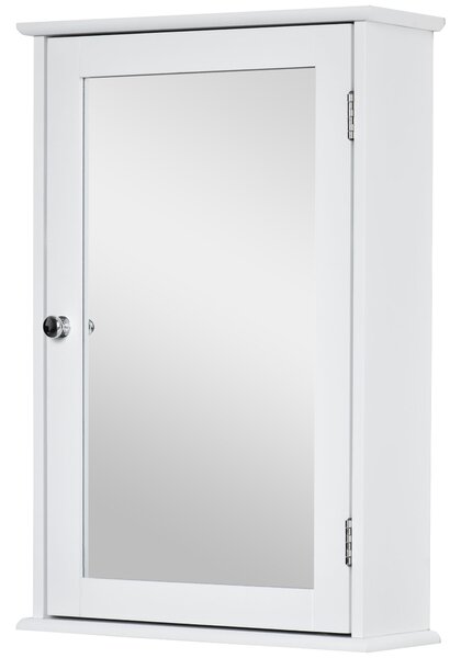 Kleankin Dulap de Baie cu Oglindă – Dulap cu Oglindă – Dulap pentru WC – 1 Ușă, 2 Rafturi – MDF Alb și Sticlă | Aosom Romania