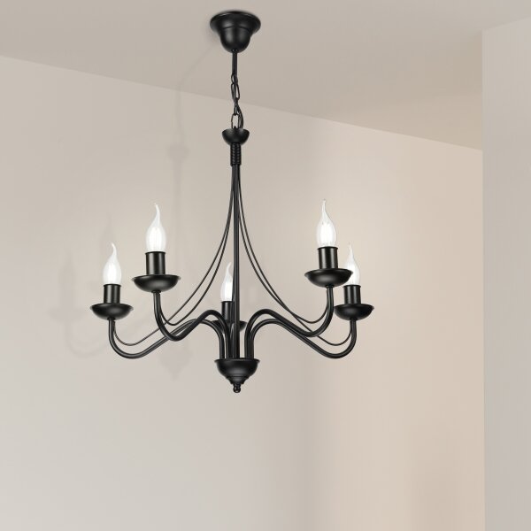 Candelabru cu lanț ANTON 5xE14/15W/230V negru