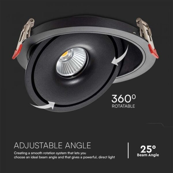 LED spot încastrat 12W 230V 3000/4000/6400K pr. 12 cm negru