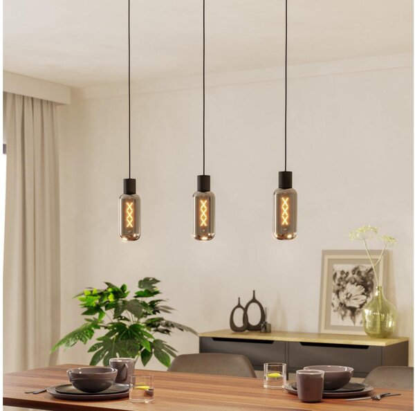 Eglo 901005 - Pendul MAIONE cu cablu 3xE27/4W/230V negru/fumuriu
