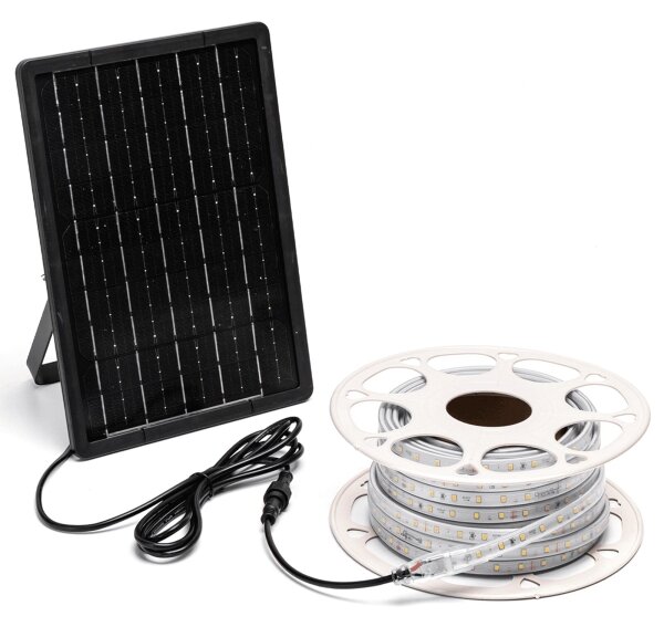 Aigostar - Bandă LED solară reglabilă, 20 W, 3,2 V, 20 m, 2700 K, IP65, cu telecomandă
