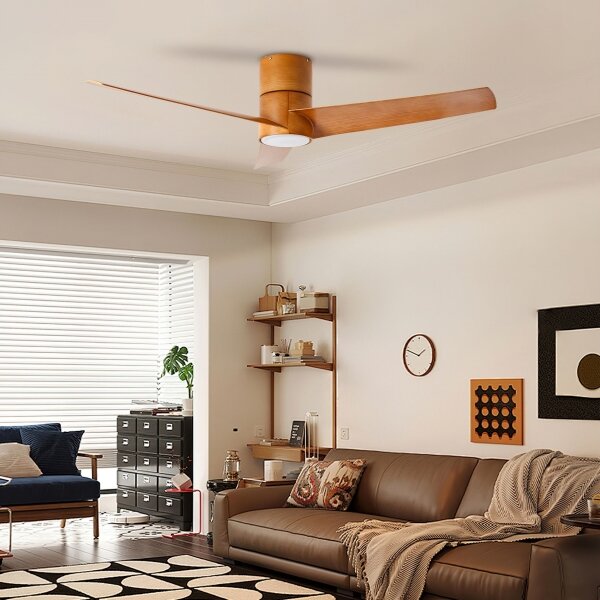 ZEVENTI - Ventilator de tavan LED BARROSA, 18W/230V, Wi-Fi Tuya, maro + telecomandă