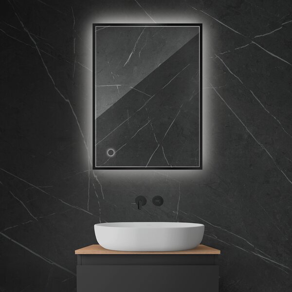 Oltens Nordlis oglindă 60x80 cm dreptunghiular cu iluminare cu covoraș de încălzire negru 64115300