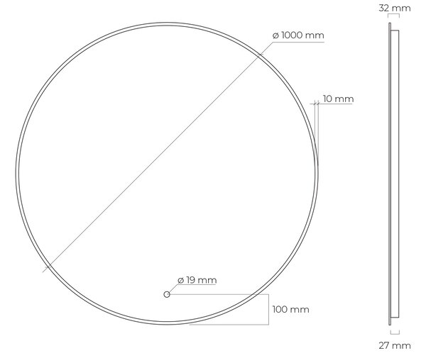 Oltens Nordlis oglindă 100x100 cm rotund cu iluminare da negru 64110300