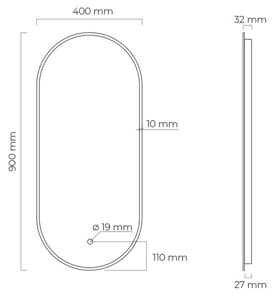 Oltens Nordlis oglindă 40x90 cm oval cu iluminare cu covoraș de încălzire negru 64113300