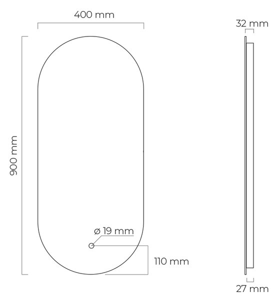 Oltens Nordlis oglindă 40x90 cm oval cu iluminare cu covoraș de încălzire 64113000