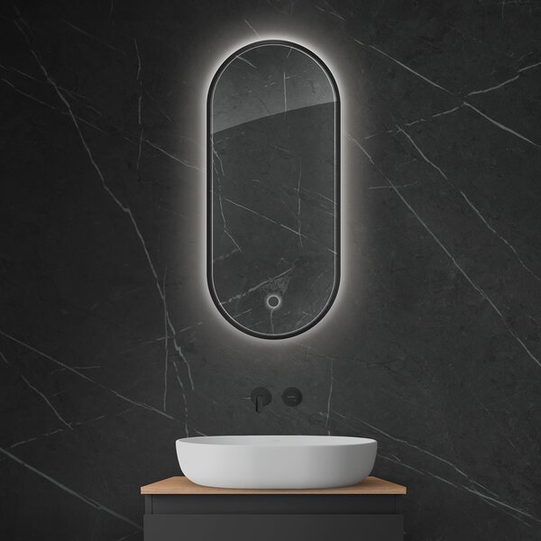 Oltens Nordlis oglindă 40x90 cm oval cu iluminare cu covoraș de încălzire negru 64113300