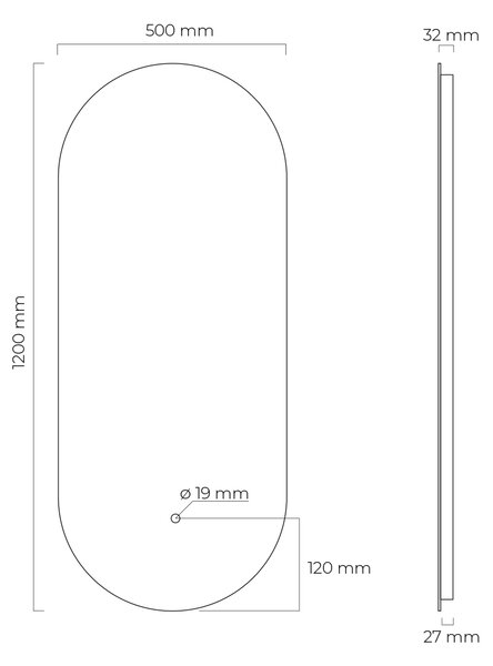 Oltens Nordlis oglindă 50x120 cm oval cu iluminare cu covoraș de încălzire 64114000