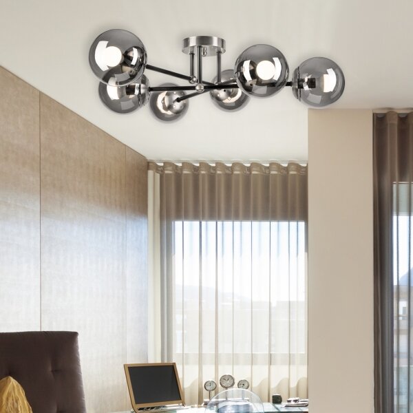 Lustră aplicată MALENA 6xE14/5W/230V crom mat/fumuriu