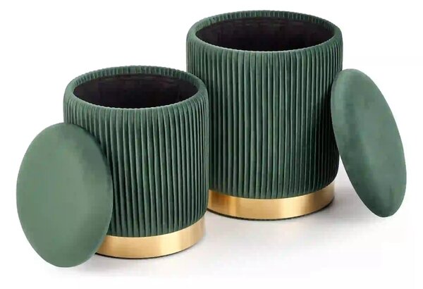 Set 2 tabureti MONTY, stofa catifelata, verde inchis, cu spatiu depozi
