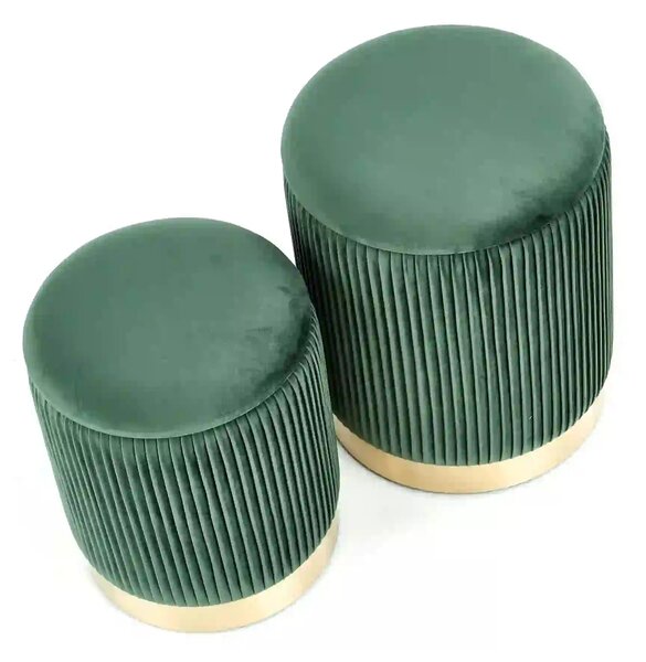 Set 2 tabureti MONTY, stofa catifelata, verde inchis, cu spatiu depozi
