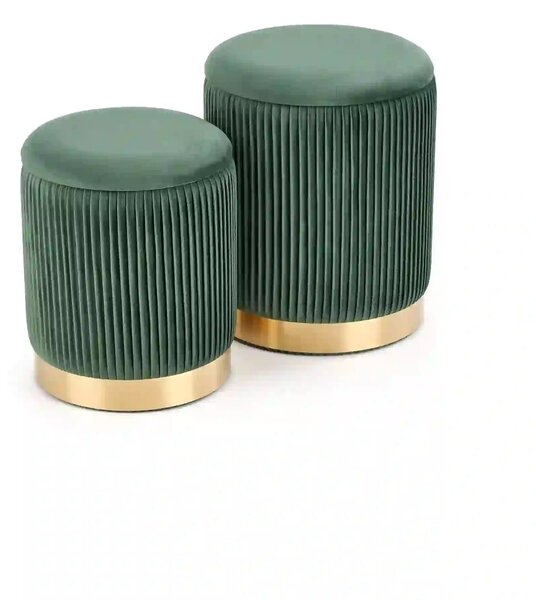 Set 2 tabureti MONTY, stofa catifelata, verde inchis, cu spatiu depozi