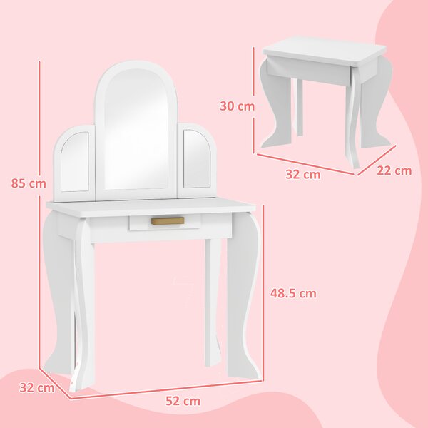 HOMCOM Masă de Machiaj pentru Copii 3-6 Ani – Oglindă și Taburet | Aosom Romania