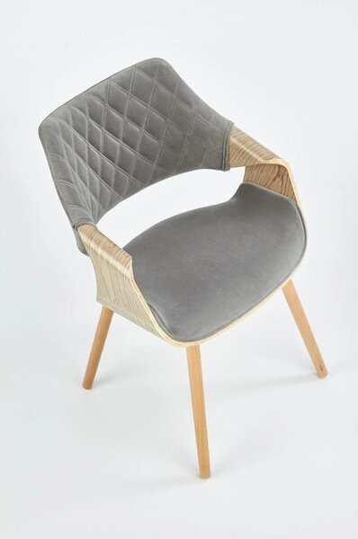 Scaun tapitat K396, stejar/gri, stofa catifelata/placaj, 56x55x77 cm