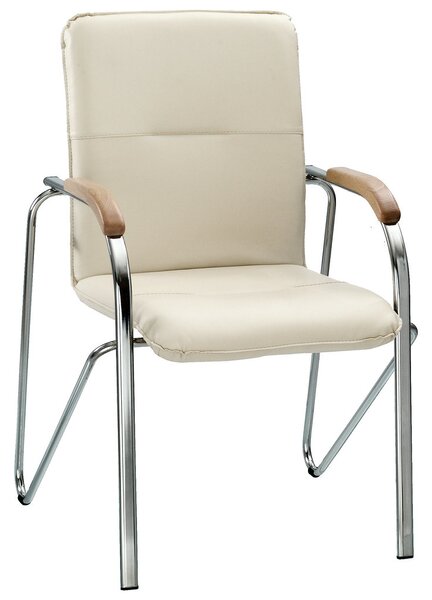 Scaun vizitator MULLER Wood, Crem piele ecologica