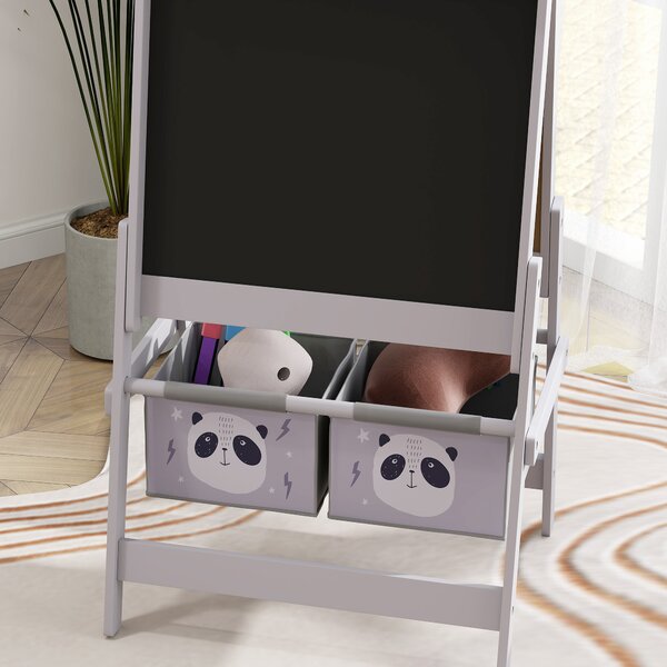 AIYAPLAY Tablă pentru Copii 3-În-1 cu 2 Rafturi și Șevalet din Lemn pentru Copii de 3-8 Ani, 54x46,5x93 cm, Roz | Aosom Romania