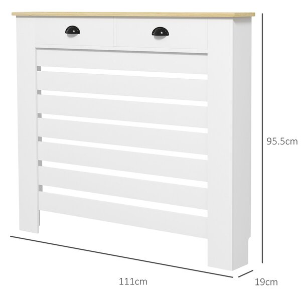 HOMCOM Capac pentru radiator mască radiator grilaj cu lamele orizontale cu 2 sertare din lemn 111l x 19P x 95,5H cm alb | Aosom Romania
