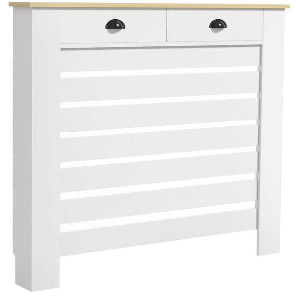 HOMCOM Capac pentru radiator mască radiator grilaj cu lamele orizontale cu 2 sertare din lemn 111l x 19P x 95,5H cm alb | Aosom Romania