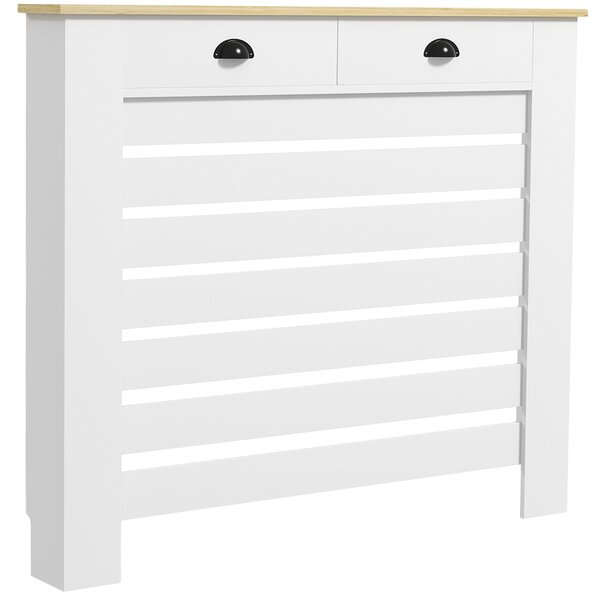 HOMCOM Capac pentru radiator mască radiator grilaj cu lamele orizontale cu 2 sertare din lemn 111l x 19P x 95,5H cm alb | Aosom Romania