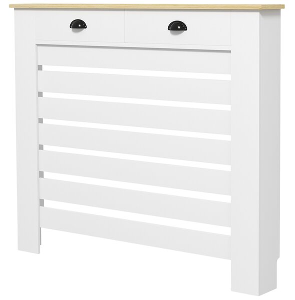 HOMCOM Capac pentru radiator mască radiator grilaj cu lamele orizontale cu 2 sertare din lemn 111l x 19P x 95,5H cm alb | Aosom Romania