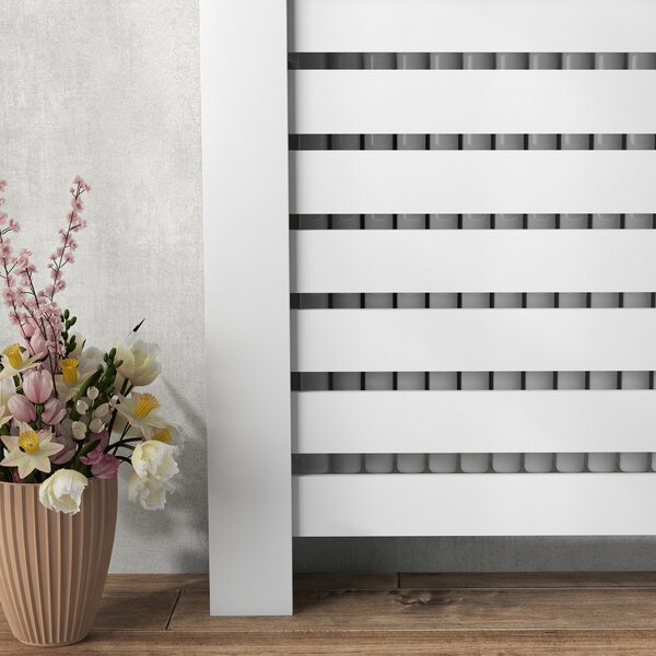 HOMCOM Capac pentru radiator mască radiator grilaj cu lamele orizontale cu 2 sertare din lemn 111l x 19P x 95,5H cm alb | Aosom Romania