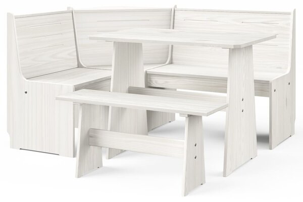 Set mobilier de grădină, 3 piese, alb, lemn masiv de pin