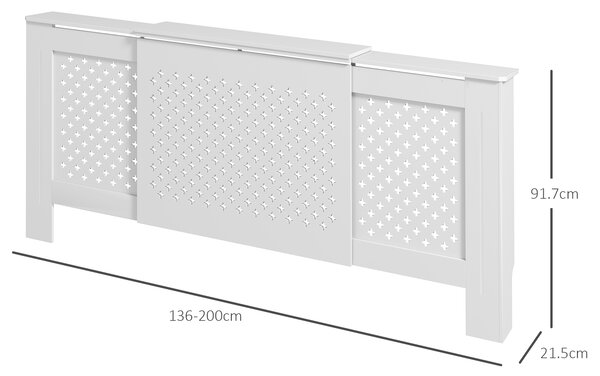 HOMCOM Mască pentru Calorifer cu Grilaj Încrucișat și Lungime Reglabilă, 136-200 x 21,5 x 91,7 cm, Alb | Aosom Romania