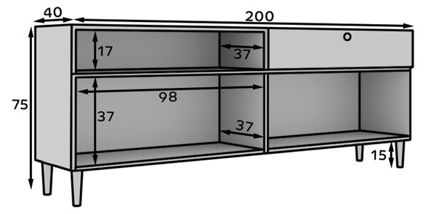 Comoda cu dulapuri si sertar DULLUM 200x75cm, alba