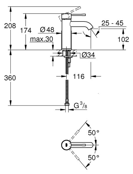 Grohe Essence baterie lavoar stativ crom 23590001
