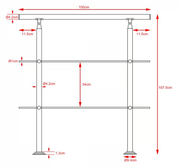 Deuba Balustradă pentru scară cu 2 bare transversale - 100 cm