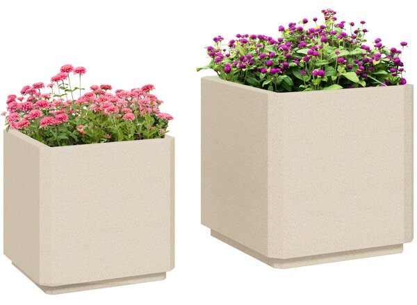 Outsunny Set 2 Jardiniere Înalte de Exterior din MgO, Ghivece de Flori Stivuibile cu Gauri de Drenaj pentru Grădină, Terasă, Balcon | Aosom Romania