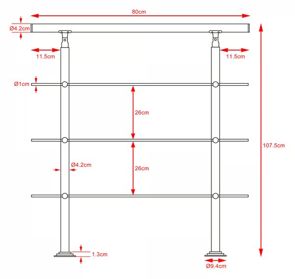 Deuba Balustradă pentru scări 3 traverse - 80 cm