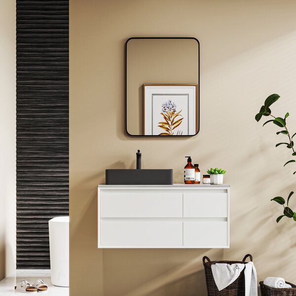 HOMCOM Oglindă de Baie 60 x 80 cm Oglindă Decorativă de Perete cu Ramă Metalică și Cârlig Ușor de Agățat pentru Sufragerie, Hol, Intrare - Negru | Aosom Romania