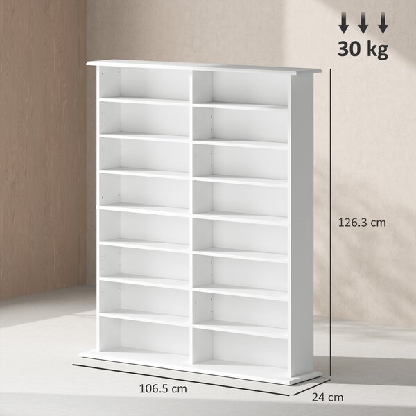 HOMCOM Mobilier Bibliotecă cu 16 Rafturi pentru 720 CD-uri din Lemn 106.5x24x126.3 cm Negru | Aosom Romania