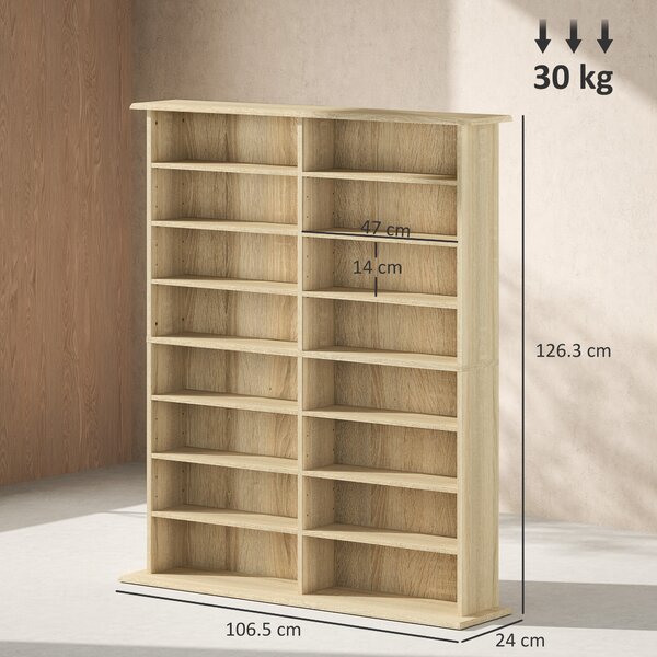 HOMCOM Dulap Bibliotecă pentru CD-uri cu 16 Rafturi, Design Modern, din Lemn, 106,5x24x126,3 cm, Natur | Aosom Romania