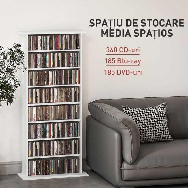 HOMCOM Unitate de Stocare 360 CD/185 DVD/185 Blu-ray - Alb | Aosom Romania