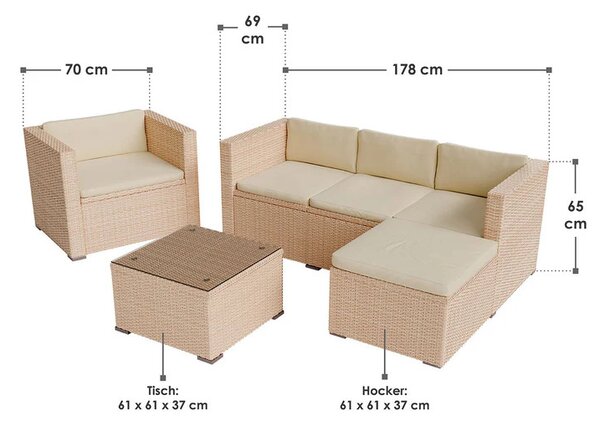 Juskys Set de grădină din ratan Punta Cana L - crem/perne nisip