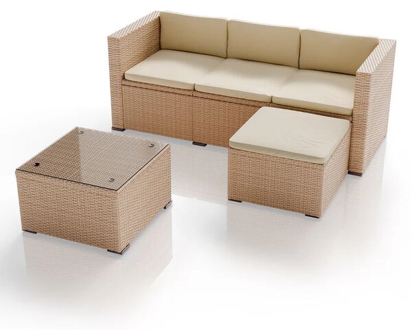 Juskys Set de grădină din ratan Punta Cana M - crem/perne nisip