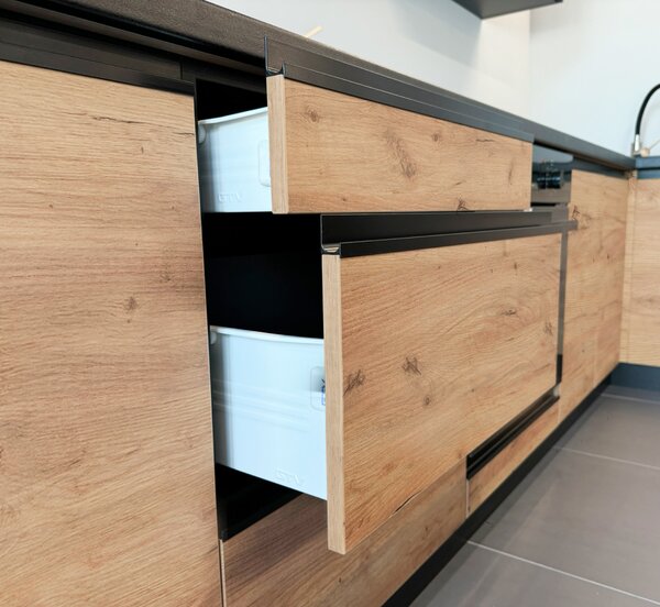 KONDELA Mobilier de bucătărie universal de colţ 300x180, stejar artizan/negru, BRECK