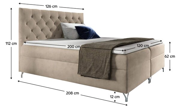 KONDELA Pat cu boxspring, 120x200, ţesătură bej Velvet, GULIETTE + cadou