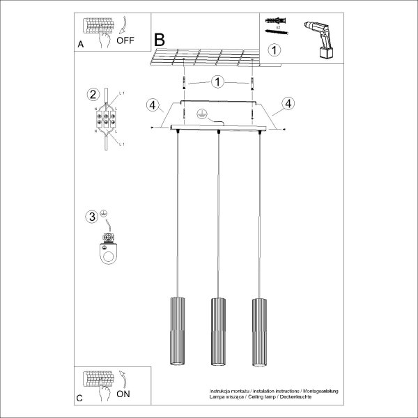 Lustră pe cablu Sollux SL.1556 KARBON 3xGU10/10W/230V auriu