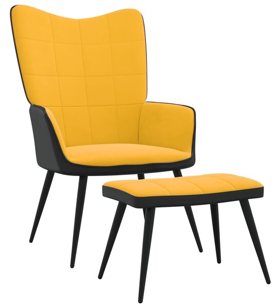 Scaun de relaxare cu taburet, galben muștar, catifea și PVC