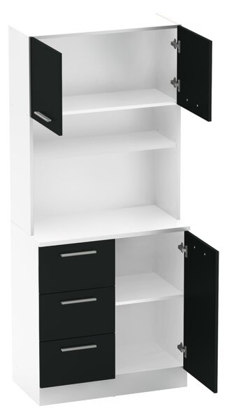 KONDELA Dulap de bucătărie cu trei uşi, alb/negru, LASET NEW