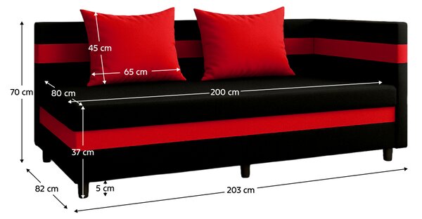 KONDELA Divan cu spaţiu de depozitare, negru/roşu PAULITA