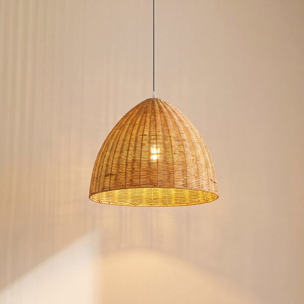 Lindby Lampă suspendată Laverne, Ø 40 cm, ratan, E27, reglabil, Lemn, Camera de zi / sufragerie, Lemn, Scandinavă