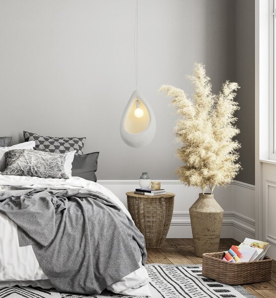 Zambelis Lampă suspendată 23163, albă, Ø 40 cm, fibră de sticlă, E27, reglabil, Alb, Camera de zi / sufragerie, Plastic