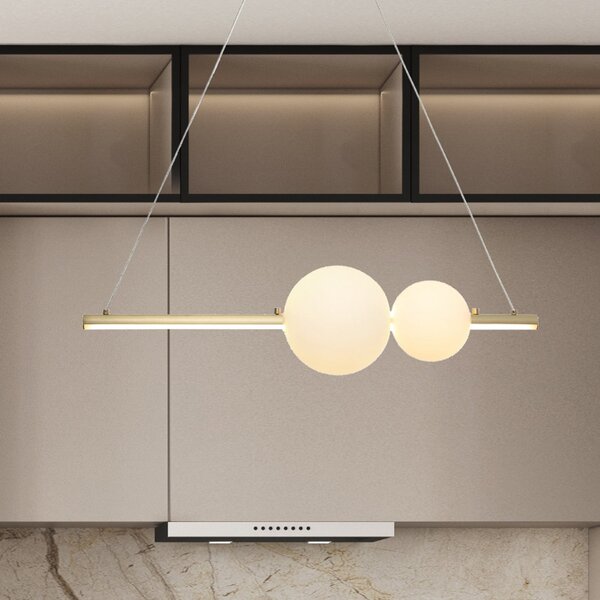 Zambelis Lampă suspendată LED 22108, aurie, lungime 62 cm, metal/sticlă, dimabilă, reglabil, Auriu / Alamă, Camera de zi / sufragerie, Aluminiu, Modern