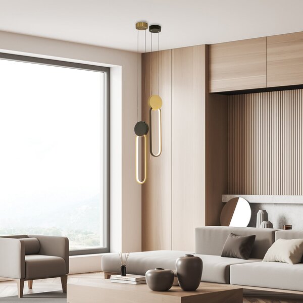 Zambelis Lampă suspendată LED 23101, auriu/negru, lățime 12 cm, metal, dimabil, reglabil, Auriu / Alamă, Camera de zi / sufragerie, Aluminiu, Modern