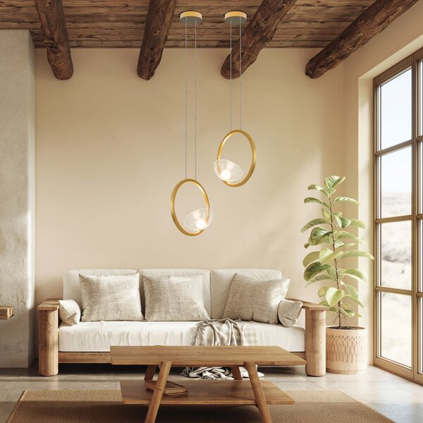 Zambelis Lampă suspendată LED 23028, auriu mat, Ø 32 cm, metal/sticlă, dimabilă, reglabil, Auriu / Alamă, Camera de zi / sufragerie, Aluminiu, Modern
